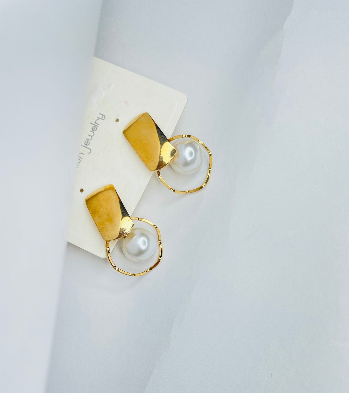 Modern Geometric Gold & Pearl Drop Earrings