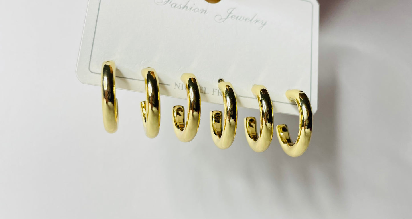Radiant Gold Hoop Earrings Set