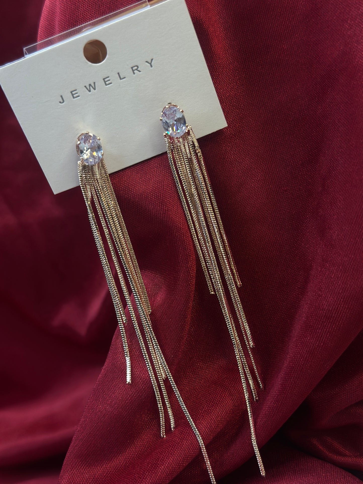 Crystal Cascade – Long Chain Dangler Earrings