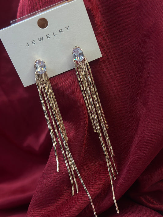 Crystal Cascade – Long Chain Dangler Earrings