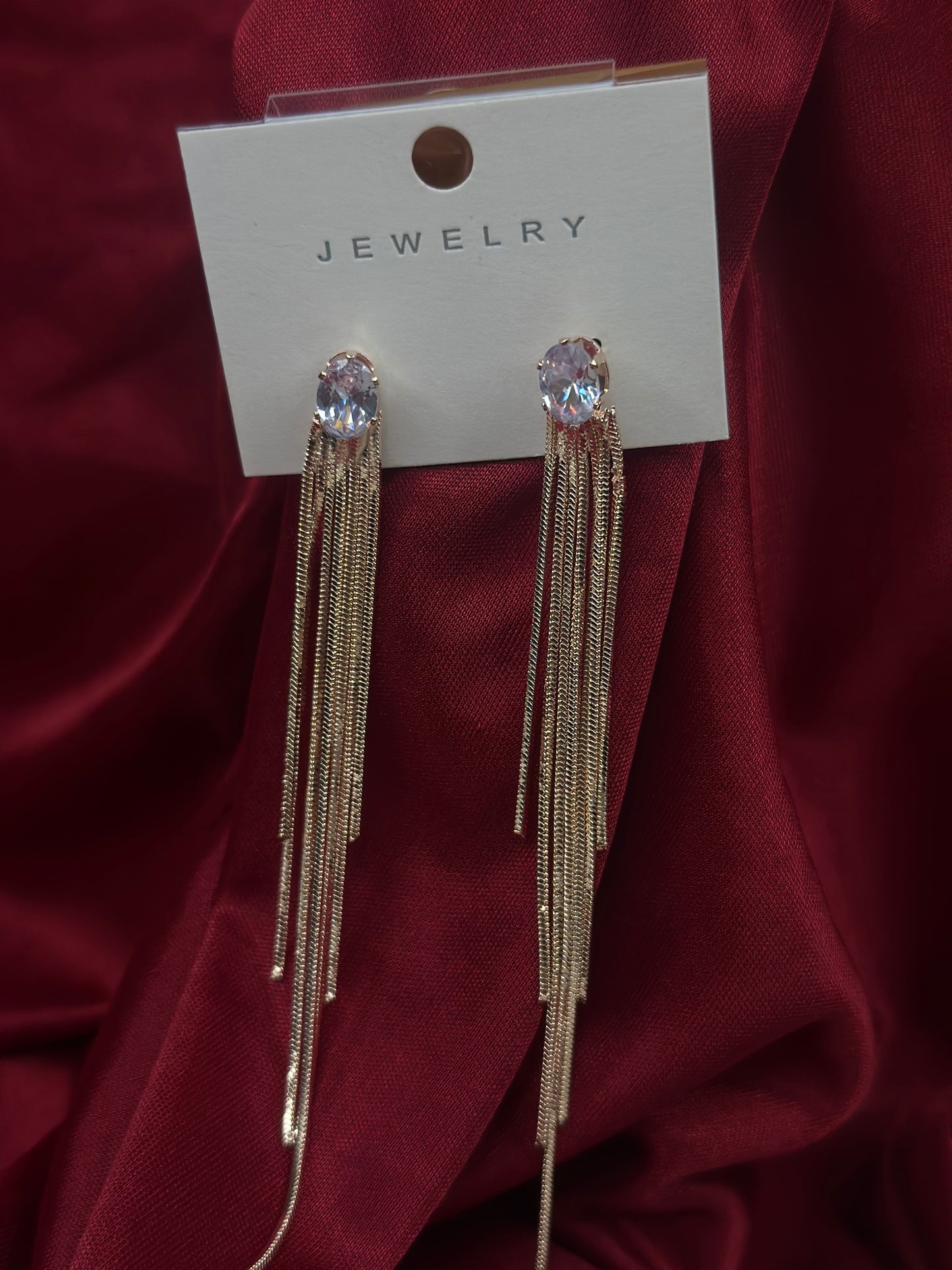 Crystal Cascade – Long Chain Dangler Earrings
