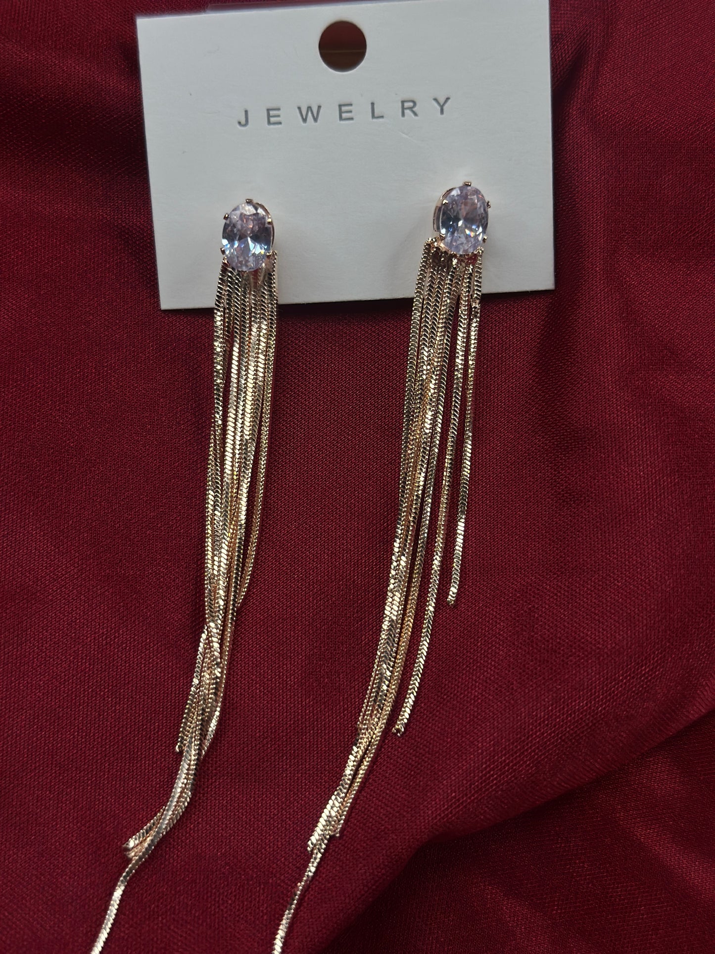 Crystal Cascade – Long Chain Dangler Earrings