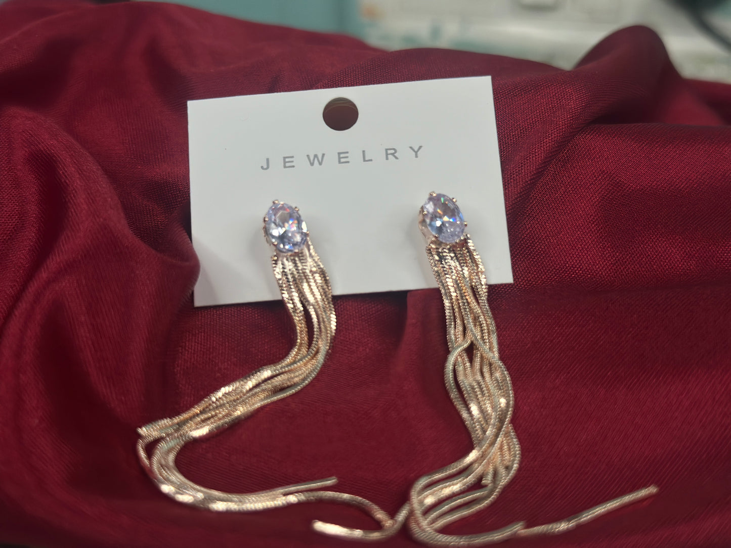 Crystal Cascade – Long Chain Dangler Earrings